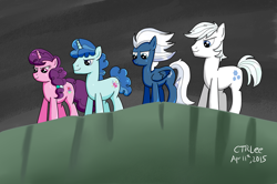 Size: 1024x678 | Tagged: safe, artist:infinityr319, double diamond, night glider, party favor, sugar belle, the cutie map, equal four, scene interpretation