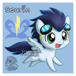 Size: 400x400 | Tagged: safe, artist:veemonsito, derpibooru import, soarin', chibi, cute