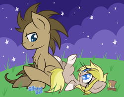 Size: 2329x1831 | Tagged: safe, artist:starlightlore, doctor whooves, oc, oc:timestep, pony, father and child, father and daughter, male, next generation, offspring, parent and child, parent:doctor whooves, parent:unnamed oc, parents:canon x oc, stallion, starry eyes, wingding eyes