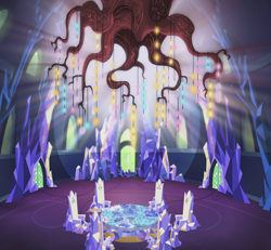 Size: 1920x1773 | Tagged: safe, edit, edited screencap, screencap, castle sweet castle, twilight's kingdom, background, building, composite screencap, cutie map, glow, golden oaks chandelier, interior, map, the hall of friendship, throne, tree of memories, twilight's castle