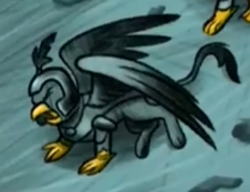 Size: 311x239 | Tagged: safe, screencap, grampa gruff, griffon, the lost treasure of griffonstone, cropped, flashback, griffon guard, history of griffonstone, male, scar, solo