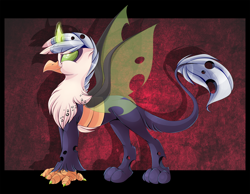 Size: 1800x1400 | Tagged: safe, artist:blackfreya, oc, oc only, changeling, griffon, hybrid, original species, changelingified, solo, yellow changeling