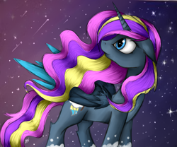 Size: 6000x5000 | Tagged: safe, artist:skajcia, oc, oc only, alicorn, pony, absurd resolution, alicorn oc, night, snow, snowfall, solo, stars