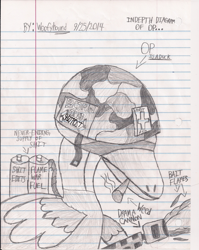 Size: 1680x2114 | Tagged: safe, artist:xwoofyhoundx, duck, 420, barely pony related, born to x, flamethrower, full metal jacket, lined paper, marijuana, monochrome, noob, op, op is a cuck, paper, september, sketch, traditional art, weapon