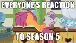 Size: 610x343 | Tagged: safe, edit, edited screencap, screencap, scootaloo, silver spoon, sweetie belle, family appreciation day, season 5, background pony strikes again, bored, downvote bait, drama bait, image macro, meme, op is a cuck, op is trying to start shit, ponyville schoolhouse, reaction image, sleeping