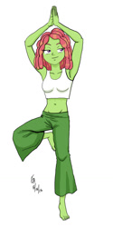 Size: 600x1197 | Tagged: safe, artist:mayorlight, tree hugger, equestria girls, armpits, barefoot, belly button, clothes, digital art, equestria girls-ified, feet, female, midriff, solo, tanktop, wii fit, yoga