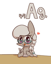 Size: 800x1000 | Tagged: safe, artist:joycall6, part of a set, silver spoon, series:joycall6's periodic table, :p, argentum, blushing, chemistry, glasses, heart, licking lips, literal silver spoon, periodic table, pun, silver, silverware, solo, tongue out