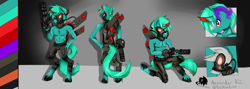 Size: 2800x1000 | Tagged: safe, artist:rakaziro, oc, oc only, oc:kyo, anthro, cyborg, unicorn, cyberpunk, edgy, fake alicorn, goggles, mask, wings