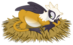 Size: 14400x9000 | Tagged: safe, artist:xniclord789x, oc, oc only, oc:matilda, griffon, absurd resolution, belly, nest, pregnant, prone, simple background, solo, transparent background, wink