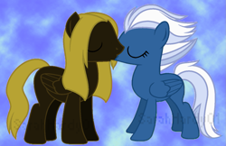 Size: 1305x847 | Tagged: safe, artist:m00nstonee, night glider, oc, oc:mellow rhythm, canon x oc, female, kissing, male, shipping, straight