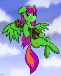 Size: 724x900 | Tagged: safe, artist:bis'9, oc, oc only, pegasus, pony, flying, guitar, playing, solo