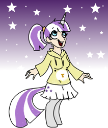 Size: 800x942 | Tagged: safe, artist:cherry, artist:gorillaz-24, oc, oc only, oc:stella, satyr, clothes, hoodie, offspring, parent:twilight sparkle, skirt, stars