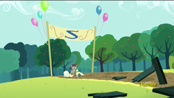 Size: 1920x1080 | Tagged: safe, screencap, showtime, brotherhooves social, balloon, bouquet, denied