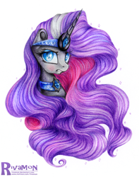 Size: 1200x1519 | Tagged: safe, artist:vird-gi, nightmare rarity, colored pencil drawing, looking at you, simple background, solo, traditional art