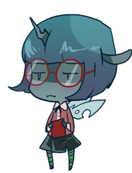 Size: 260x339 | Tagged: safe, artist:goatsocks, oc, oc only, changeling, book, chibi, clothes, glasses, simple background, skirt, solo, transparent background, vector