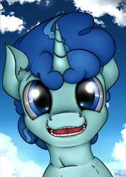 Size: 2160x3041 | Tagged: safe, artist:neko-me, party favor, the cutie map, bust, cloud, looking at you, portrait, sky