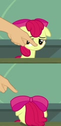 Size: 798x1644 | Tagged: safe, edit, apple bloom, brotherhooves social, boop, boop edit, finger, floppy ears, hand