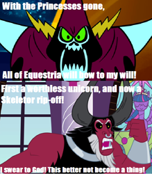 Size: 586x670 | Tagged: safe, lord tirek, everyone steals tirek's meme, exploitable meme, foreshadowing, hilarious in hindsight, lord hater, meme, tempting fate, the picnic, tirek vs everyone meme, wander over yonder