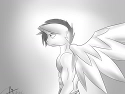 Size: 1600x1200 | Tagged: safe, artist:rednorth, oc, oc only, alicorn, anthro, human, abs, alicorn oc, monochrome, solo