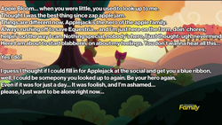 Size: 1280x720 | Tagged: safe, apple bloom, big macintosh, brotherhooves social, brother and sister, dialogue, equestria's best big brother, feels, female, heartwarming, image macro, male, meme, quote, siblings, speech, sunset, tearjerker, text
