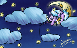 Size: 1920x1200 | Tagged: safe, artist:midnameowfries, cloudchaser, cloud, cloudy, fishing, moon, solo, stars