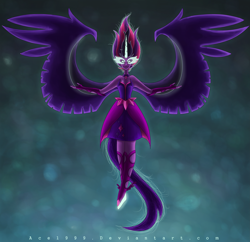 Size: 9383x9064 | Tagged: safe, artist:ace1999, midnight sparkle, sci-twi, twilight sparkle, equestria girls, friendship games, absurd resolution, clothes, dress, fingerless gloves, gloves, glowing eyes, horn, looking at you, necklace, signature, solo, wings