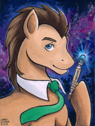 Size: 450x600 | Tagged: safe, artist:aokibengal, doctor whooves, pony, doctor who, hoof hold, male, solo, sonic screwdriver, stallion, traditional art