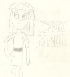 Size: 1236x1360 | Tagged: safe, artist:barryfrommars, maud pie, equestria girls, crossover, gun, monochrome, mud, requested art, solo, traditional art