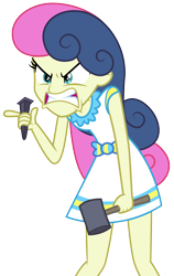 Size: 3063x4858 | Tagged: safe, artist:illumnious, bon bon, sweetie drops, all's fair in love and friendship games, equestria girls, friendship games, .ai available, absurd resolution, angry, background human, bon bon is not amused, bon bon is pissed, chisel, gritted teeth, hammer, pointing, simple background, solo, transparent background, vector