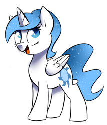 Size: 2561x3000 | Tagged: safe, artist:voraire, oc, oc only, oc:white flare, alicorn, pony, alicorn oc, looking up, open mouth, simple background, smiling, solo, transparent background