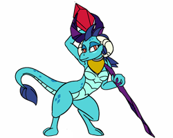 Size: 1280x1022 | Tagged: safe, artist:mr square, dragon lord ember, princess ember, dragon, semi-anthro, armpits, bloodstone scepter, breasts, featureless breasts, female, looking at you, princess embreast, simple background, solo, transparent background