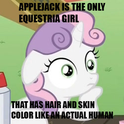 Size: 500x500 | Tagged: safe, sweetie belle, pony, unicorn, captain obvious, exploitable meme, female, filly, horn, image macro, meme, solo, sudden clarity sweetie belle, text, two toned mane, white coat, wide eyes
