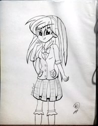 Size: 1709x2207 | Tagged: safe, artist:marewile, lemon zest, equestria girls, friendship games, monochrome, sketch, solo, traditional art