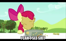 Size: 1280x800 | Tagged: safe, apple bloom, i can't see shit, meme, messy eating, pie, vulgar