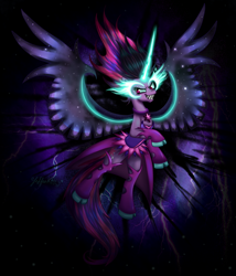 Size: 1200x1400 | Tagged: safe, artist:leffenkitty, midnight sparkle, sci-twi, twilight sparkle, twilight sparkle (alicorn), alicorn, pony, equestria girls, friendship games, equestria girls ponified, grin, ponified, sharp teeth, smiling, solo, toothy grin