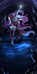 Size: 694x1404 | Tagged: safe, artist:ruhje, nightmare rarity, cave, magic, solo, water