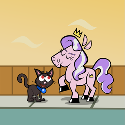 Size: 1635x1635 | Tagged: safe, artist:magerblutooth, diamond tiara, oc, oc:dazzle, cat, butch hartman, fence, nickelodeon, sidewalk, style emulation, the fairly oddparents