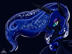 Size: 640x480 | Tagged: safe, artist:staticdragon1, nightmare moon, alicorn, black coat, female, horn, mare, simple background, solo