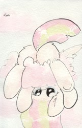 Size: 679x1057 | Tagged: safe, artist:slightlyshade, blossomforth, cloud, plot, solo, traditional art