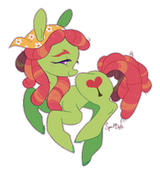 Size: 526x578 | Tagged: safe, artist:spiritbells, tree hugger, earth pony, pony, female, green coat, mare, simple background, smiling, solo, transparent background, two toned mane, two toned tail