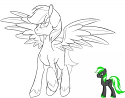 Size: 1280x1003 | Tagged: safe, artist:urbanhoof, oc, oc only, oc:doomdestroyer, pegasus, pony, explicit source, lineart, monochrome, raised hoof