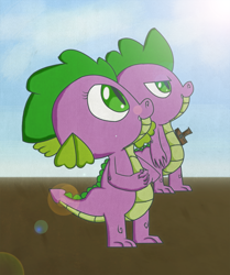 Size: 1024x1224 | Tagged: safe, artist:chiptunebrony, barb, spike, dragon, rule 63, wooden sword