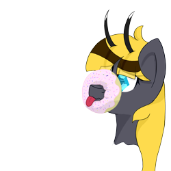 Size: 2000x2000 | Tagged: safe, artist:codras, oc, oc only, oc:hexferry, mothpony, original species, :p, bust, cute, donut, donutsnootle, horse problems, portrait, simple background, solo, stuck, tongue out, transparent background, wavy mouth, wide eyes