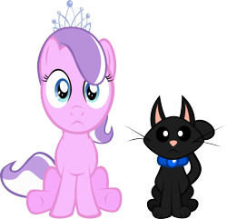 Size: 1000x962 | Tagged: safe, artist:magerblutooth, diamond tiara, oc, oc:dazzle, cat, stare