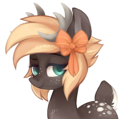 Size: 1310x1230 | Tagged: safe, artist:picklesquidly, oc, oc only, deer, deer pony, original species, bow, digital art, hair bow, solo