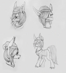 Size: 708x772 | Tagged: safe, artist:nochixtlan, oc, oc only, oc:starshine, earth pony, pony, black and white, cigarette, ear piercing, grayscale, monochrome, piercing, smoking, traditional art