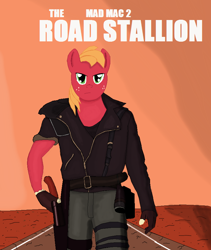 Size: 748x888 | Tagged: safe, artist:zergrex, big macintosh, anthro, crossover, gun, mad max, shotgun, solo, weapon