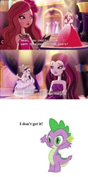 Size: 680x1365 | Tagged: safe, spike, apple white, barely pony related, briar beauty, duchess swan, ever after high, obligatory pony, raven queen, text