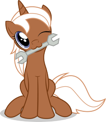 Size: 2416x2774 | Tagged: safe, artist:emkay-mlp, silver spanner, pony, unicorn, :3, cute, mouth hold, simple background, solo, transparent background, vector, wrench