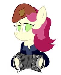 Size: 650x800 | Tagged: safe, artist:cylosis, roseluck, accordion, dat face soldier, musical instrument, remove kebab, simple background, solo, white background